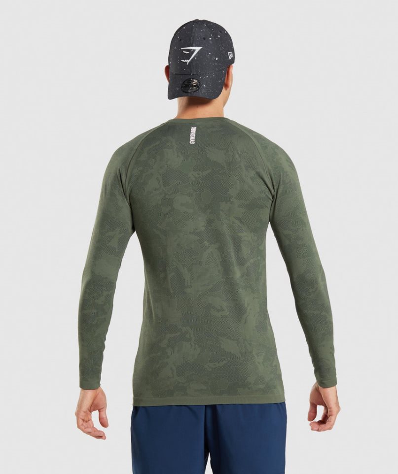 Gymshark Geo Seamless Long Sleeve T-shirts Herren Olivgrün | AT-94-WMYD