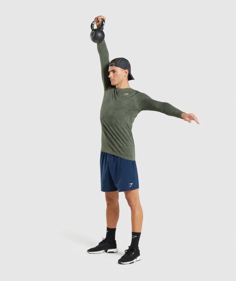 Gymshark Geo Seamless Long Sleeve T-shirts Herren Olivgrün | AT-94-WMYD