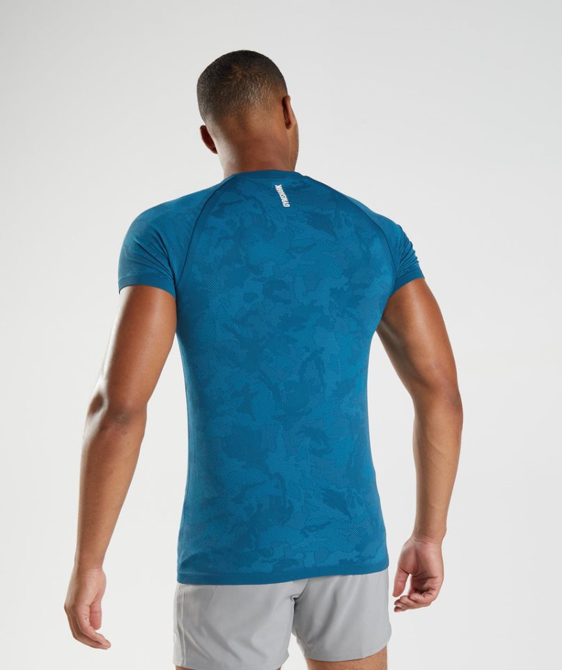 Gymshark Geo Seamless T-shirts Herren Blau | AT-19-AHMC