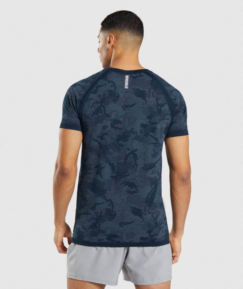 Gymshark Geo Seamless T-shirts Herren Navy | AT-21-POBE