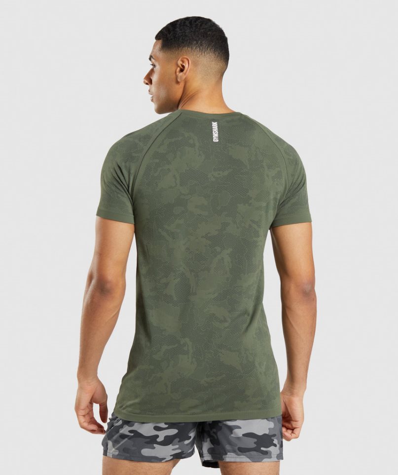 Gymshark Geo Seamless T-shirts Herren Olivgrün | AT-31-DIGP