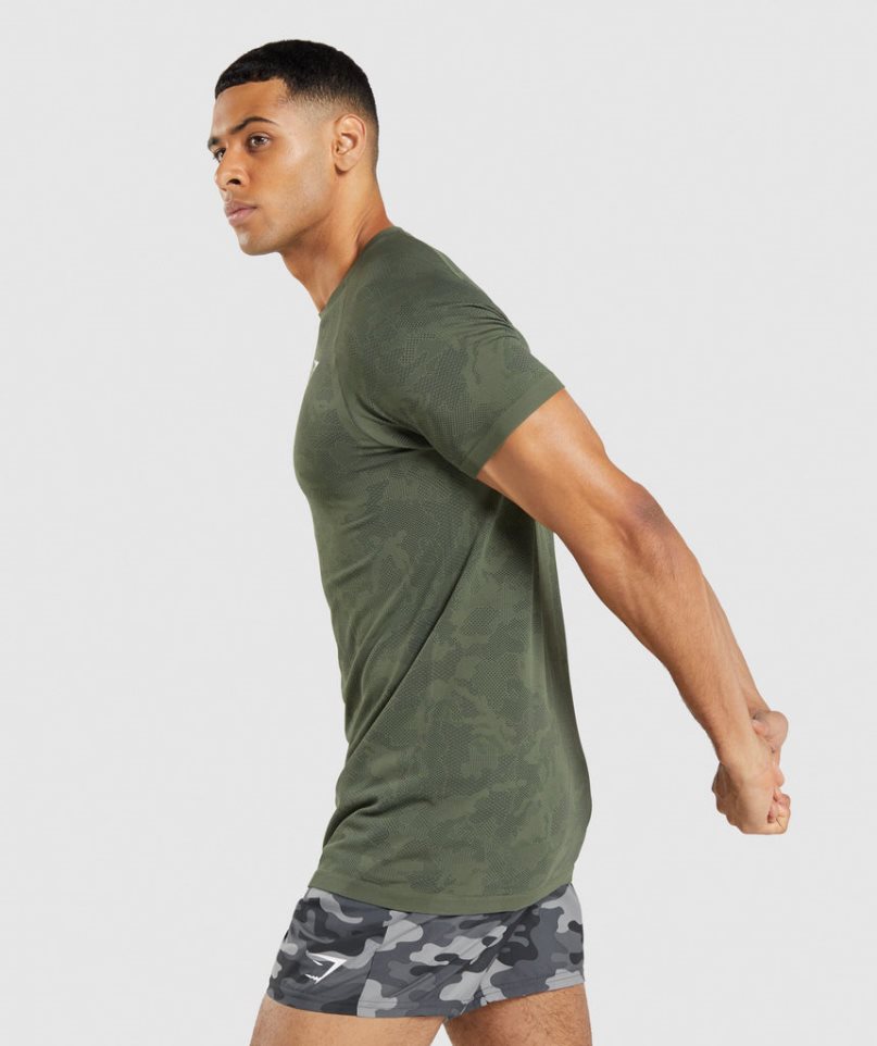 Gymshark Geo Seamless T-shirts Herren Olivgrün | AT-31-DIGP