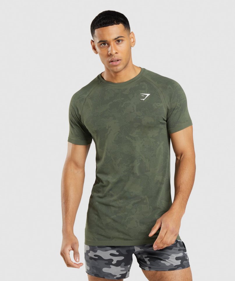 Gymshark Geo Seamless T-shirts Herren Olivgrün | AT-31-DIGP