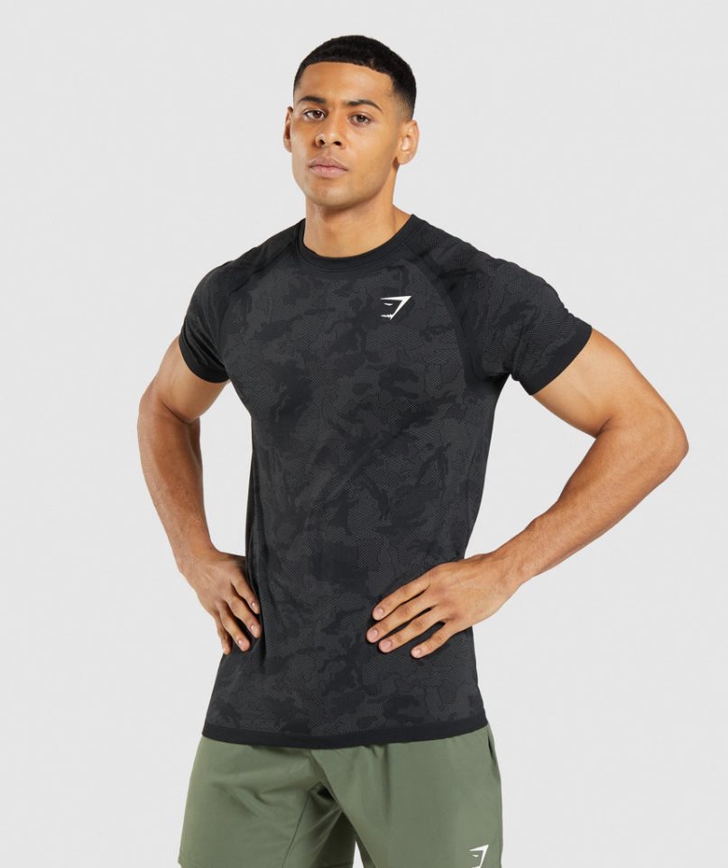 Gymshark Geo Seamless T-shirts Herren Schwarz | AT-70-QIPD