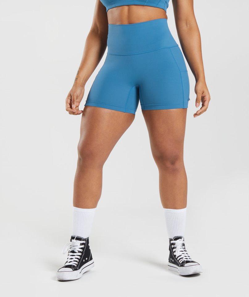 Gymshark Legacy Ruched Tight Kurze Hose Damen Blau | AT-04-UCHK