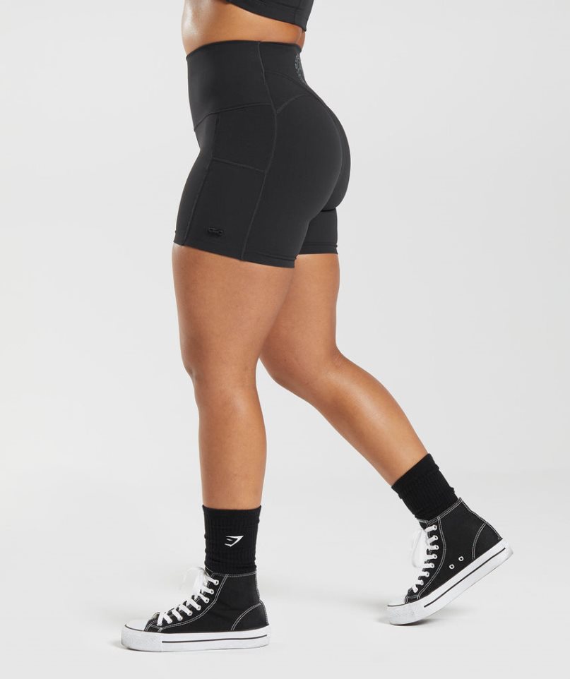 Gymshark Legacy Ruched Tight Kurze Hose Damen Schwarz | AT-79-TQKU