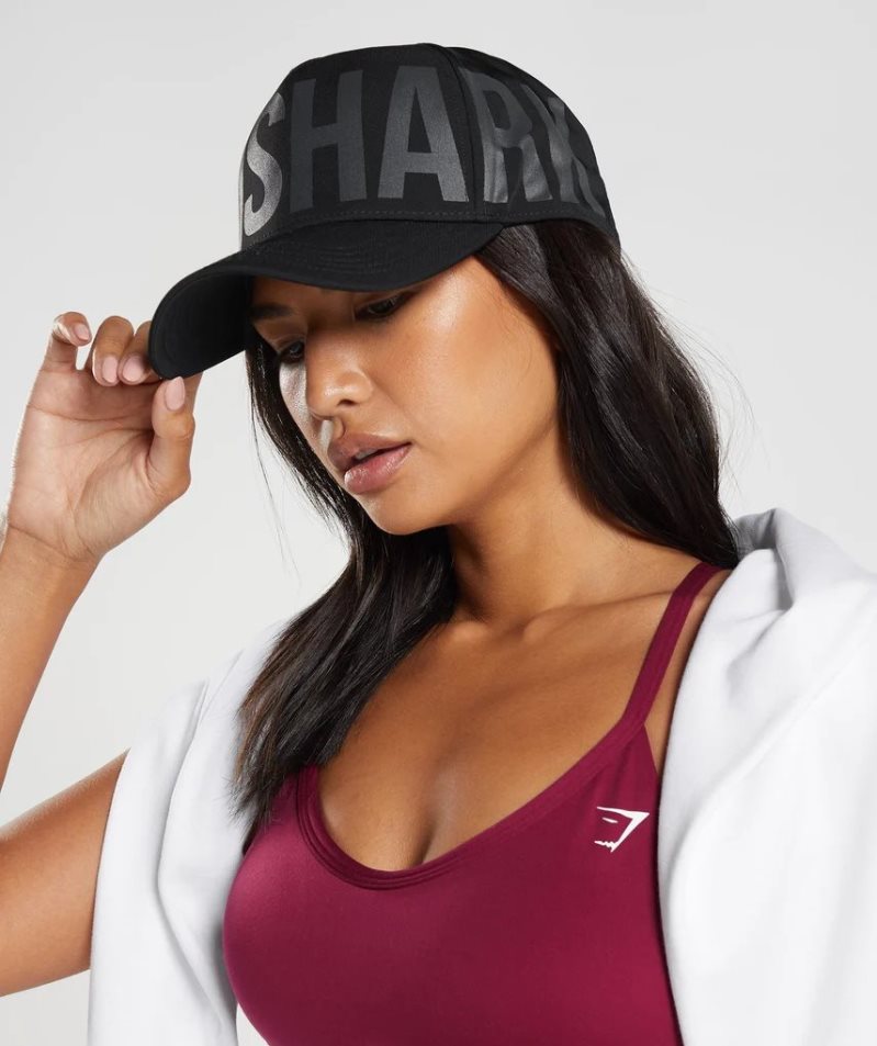 Gymshark Logo Trucker Kappen Schwarz | AT-23-TSNU