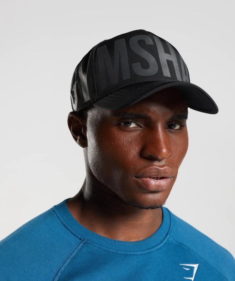 Gymshark Logo Trucker Kappen Schwarz | AT-23-TSNU