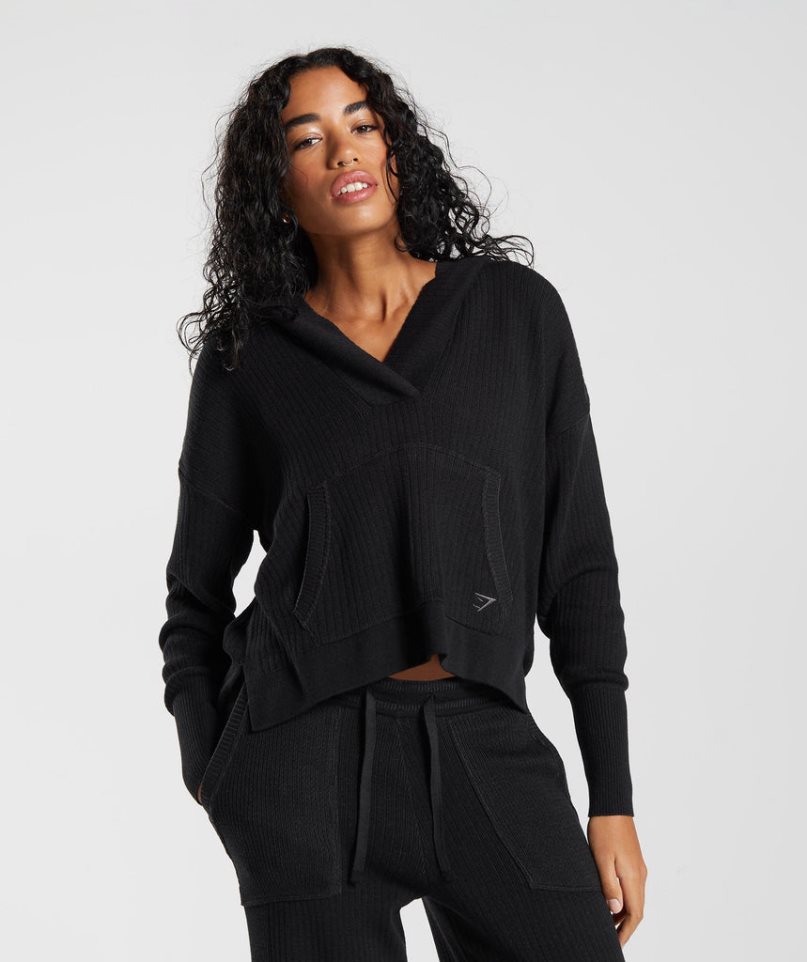 Gymshark Pause Knitwear Hoodie Damen Schwarz | AT-65-STCK