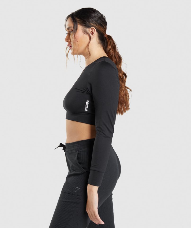 Gymshark Pause Open Back Long Sleeve Kurz Geschnittene Oberteile Damen Schwarz | AT-05-XQEY