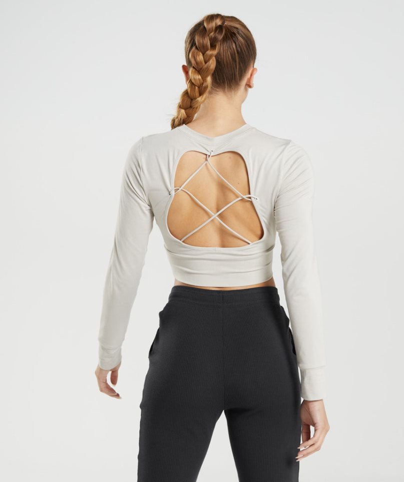 Gymshark Pause Open Back Long Sleeve Kurz Geschnittene Oberteile Damen Hellgrau | AT-94-LQKU