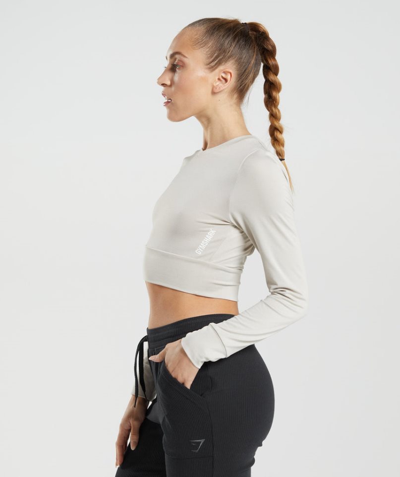 Gymshark Pause Open Back Long Sleeve Kurz Geschnittene Oberteile Damen Hellgrau | AT-94-LQKU