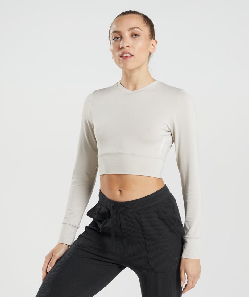 Gymshark Pause Open Back Long Sleeve Kurz Geschnittene Oberteile Damen Hellgrau | AT-94-LQKU