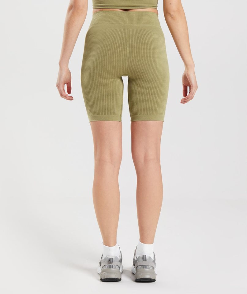 Gymshark Pause Seamless Cycling Kurze Hose Damen Olivgrün | AT-13-KRND