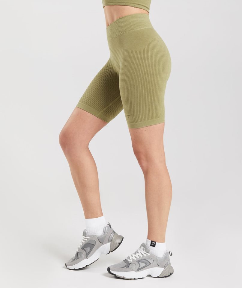 Gymshark Pause Seamless Cycling Kurze Hose Damen Olivgrün | AT-13-KRND