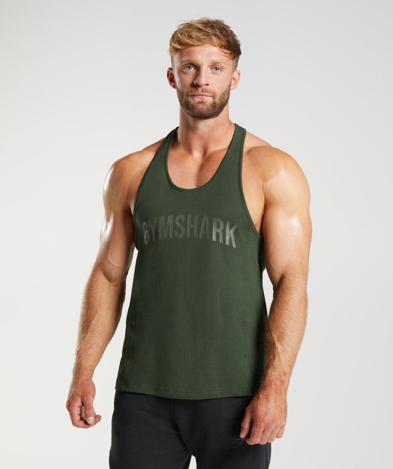 Gymshark Power Stringer Muskelshirt Herren Olivgrün | AT-02-FWHZ