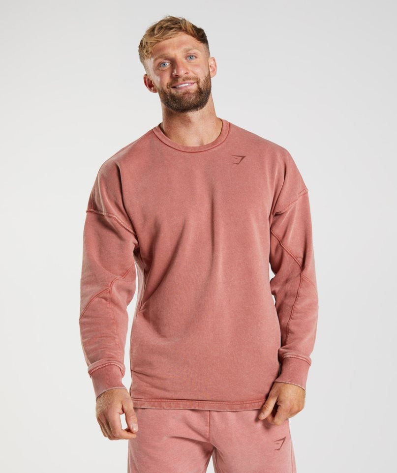 Gymshark Power Washed Crew Sweatshirts Herren Rosa | AT-51-WRQC