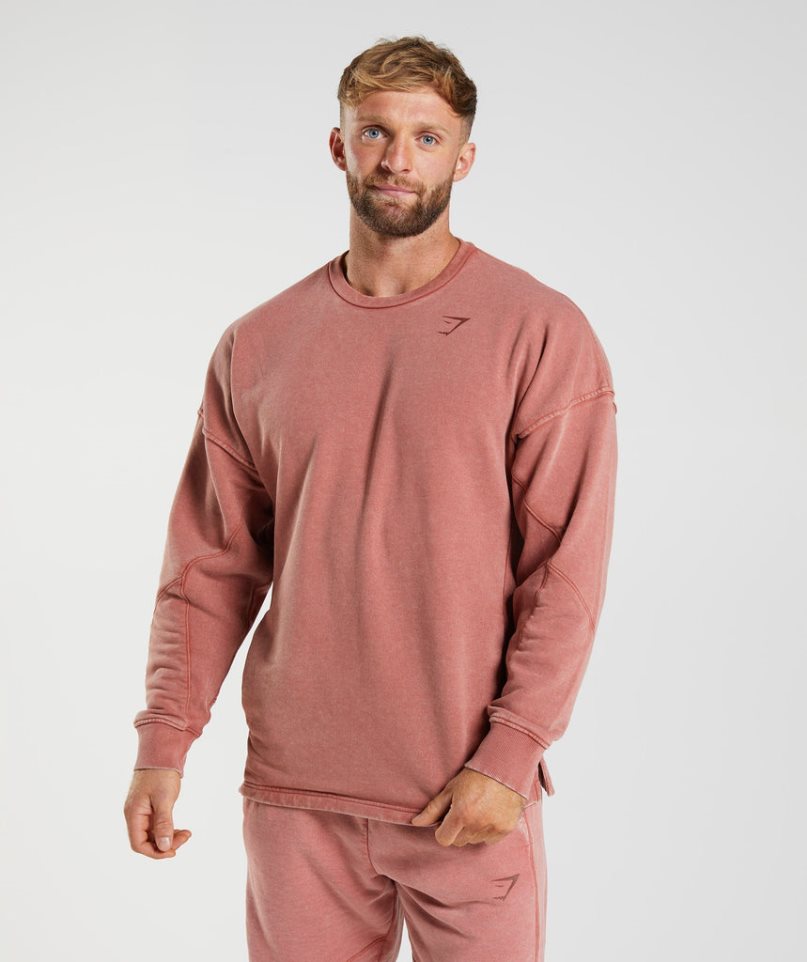 Gymshark Power Washed Crew Sweatshirts Herren Rosa | AT-51-WRQC