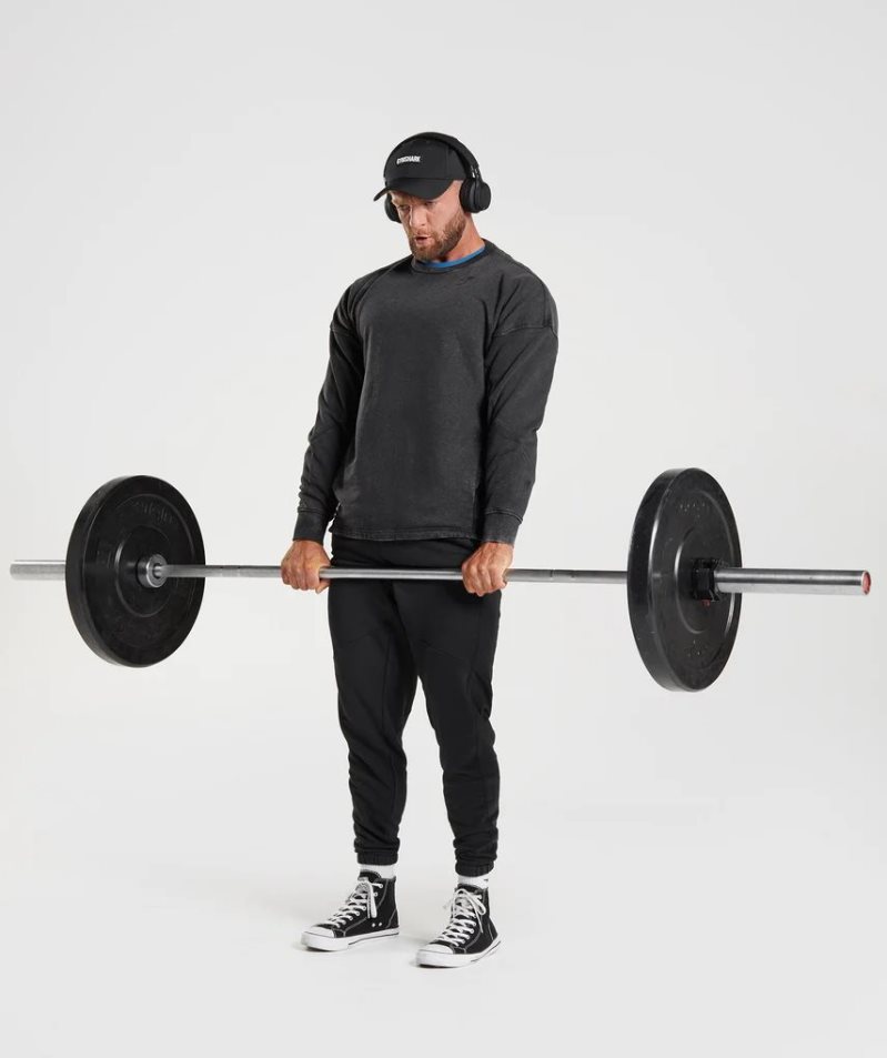 Gymshark Power Washed Crew Sweatshirts Herren Schwarz | AT-59-JRZH