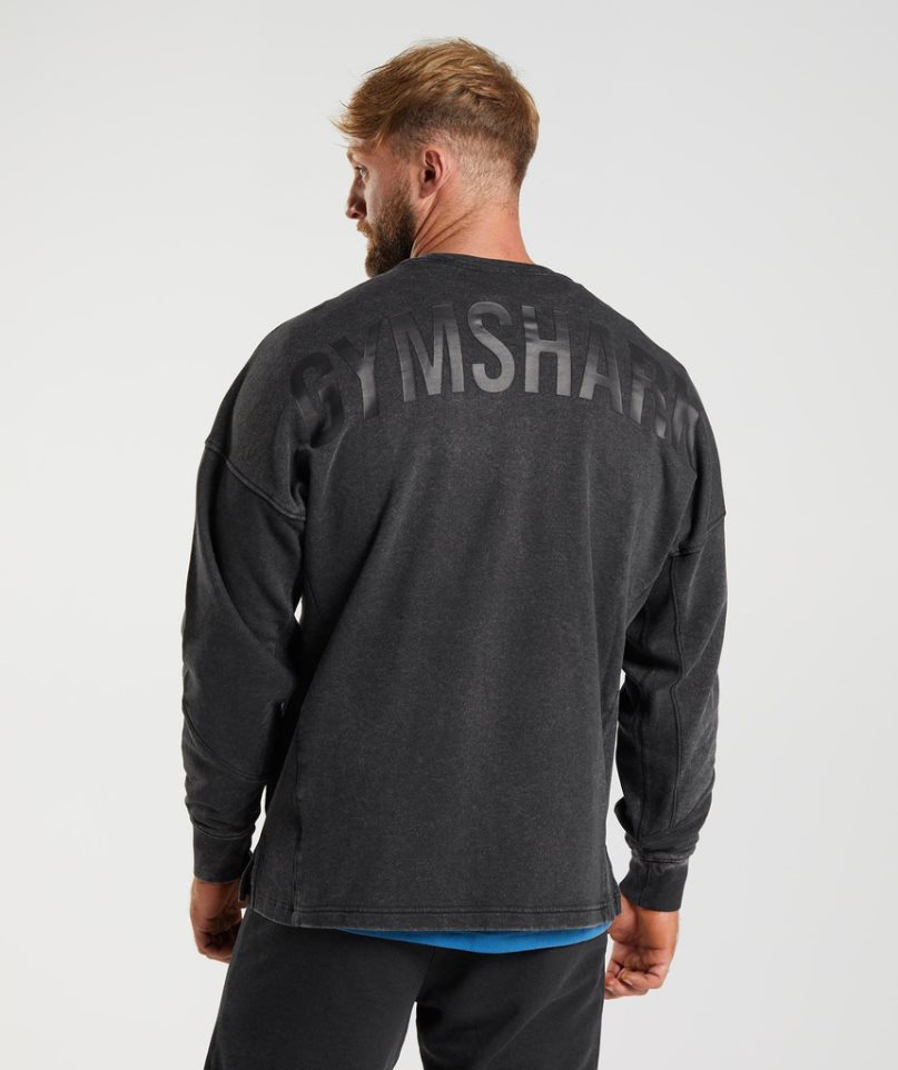 Gymshark Power Washed Crew Sweatshirts Herren Schwarz | AT-59-JRZH