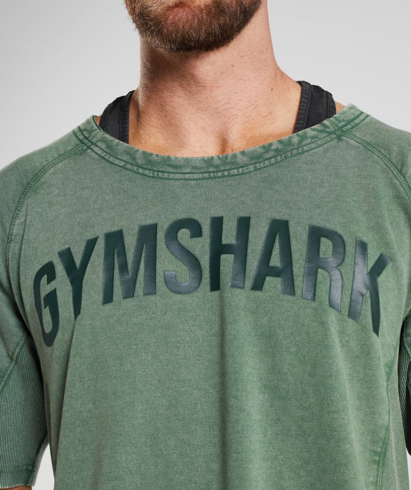 Gymshark Power Washed Rag Top T-shirts Herren Grün | AT-63-GYEM