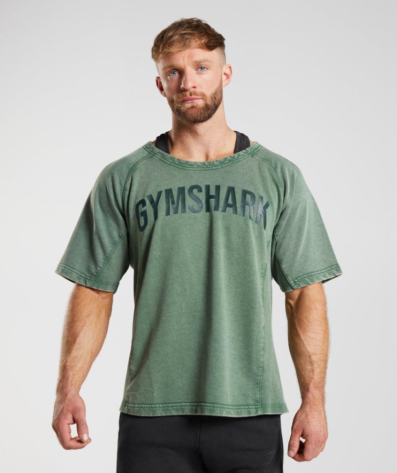 Gymshark Power Washed Rag Top T-shirts Herren Grün | AT-63-GYEM