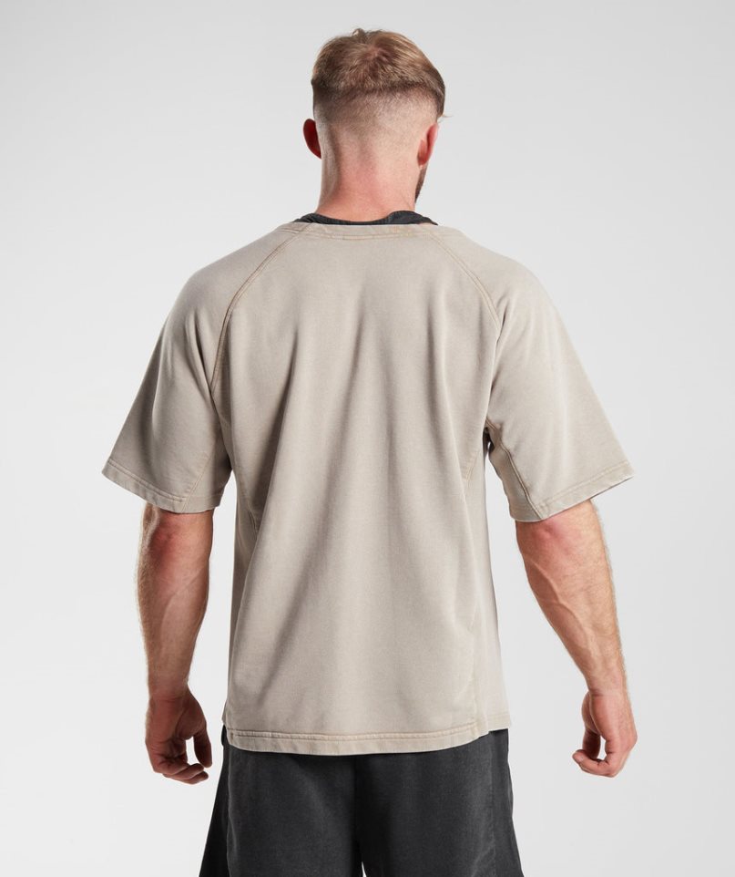 Gymshark Power Washed Rag Top T-shirts Herren Beige | AT-83-OQFN