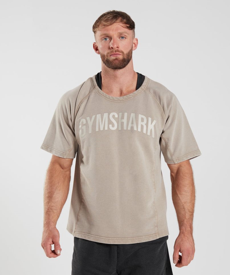 Gymshark Power Washed Rag Top T-shirts Herren Beige | AT-83-OQFN