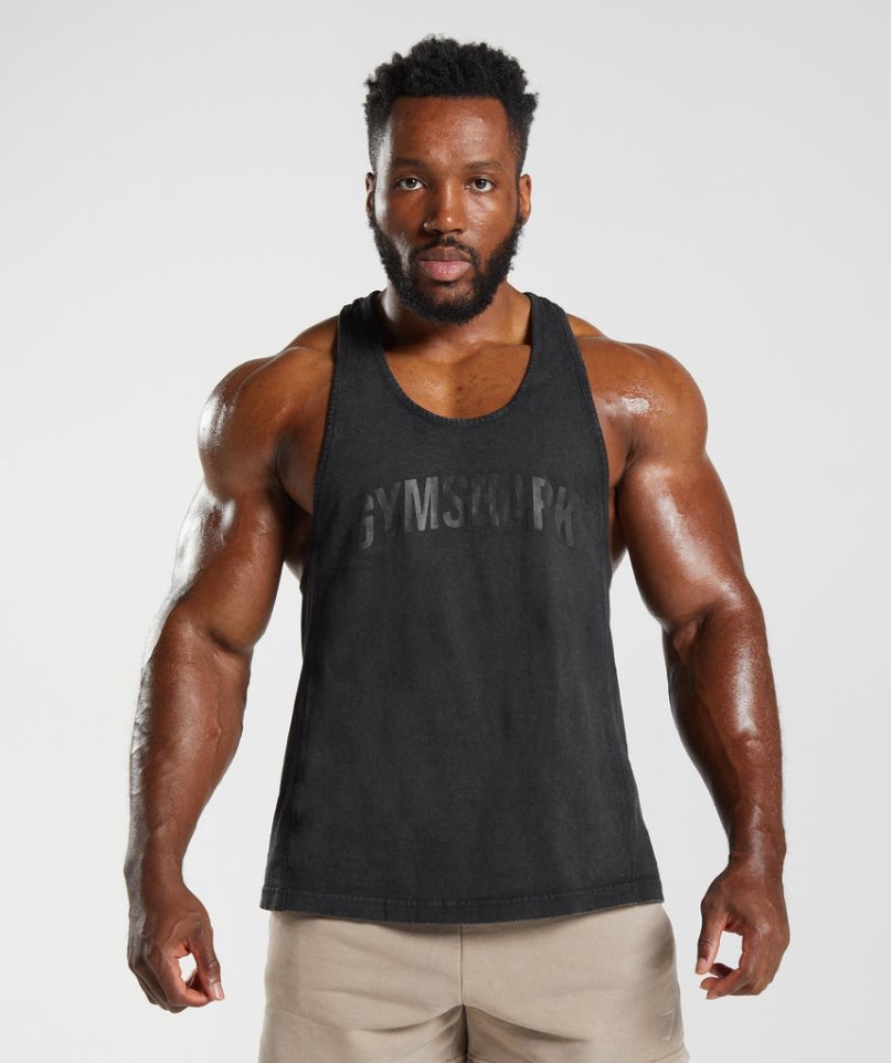 Gymshark Power Washed Stringer Muskelshirt Herren Schwarz | AT-01-SLXJ