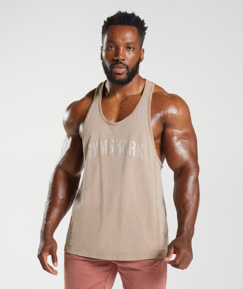 Gymshark Power Washed Stringer Muskelshirt Herren Beige | AT-57-BRAP