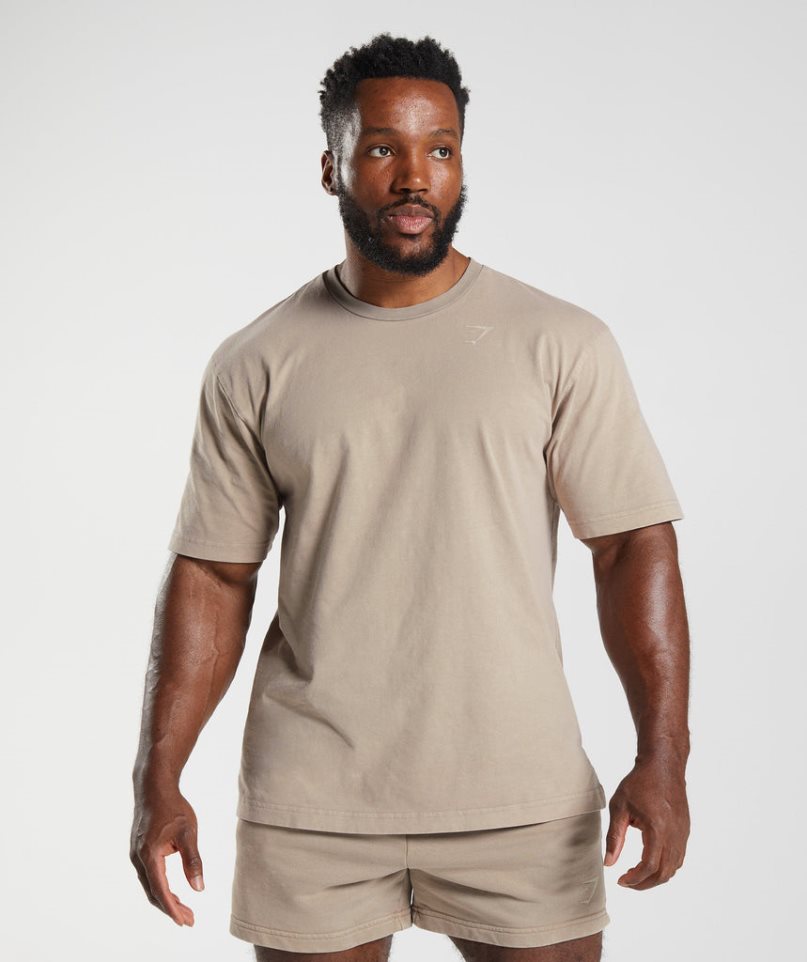 Gymshark Power Washed T-shirts Herren Beige | AT-95-OZFN