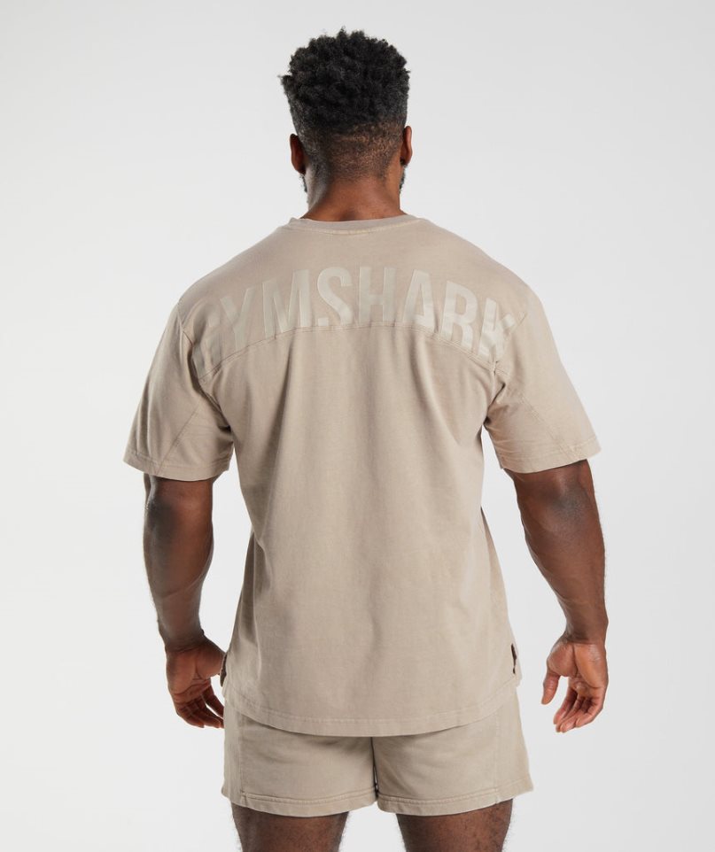 Gymshark Power Washed T-shirts Herren Beige | AT-95-OZFN