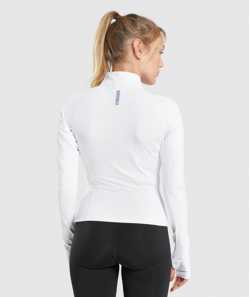 Gymshark Pulse 1/4 Zip Sweatshirts Damen Weiß | AT-09-JMVR