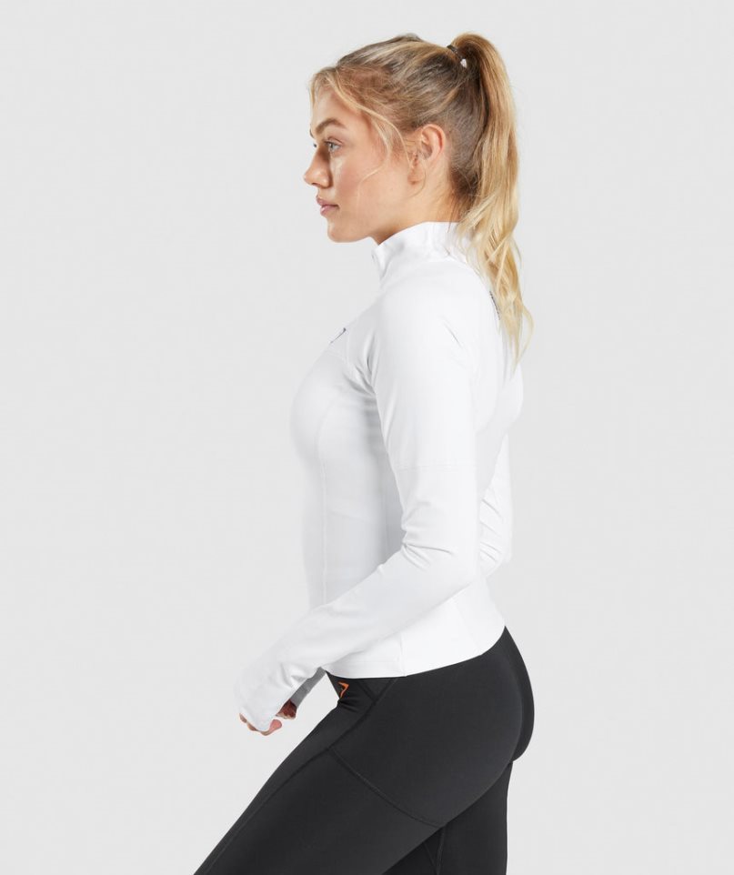 Gymshark Pulse 1/4 Zip Sweatshirts Damen Weiß | AT-09-JMVR