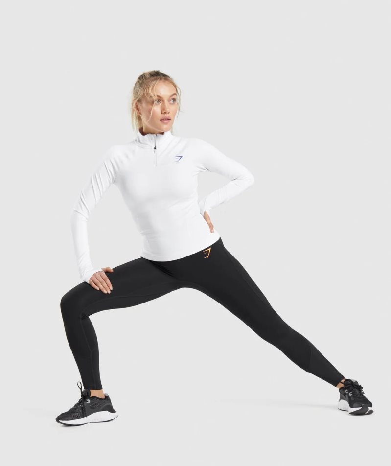 Gymshark Pulse 1/4 Zip Sweatshirts Damen Weiß | AT-09-JMVR