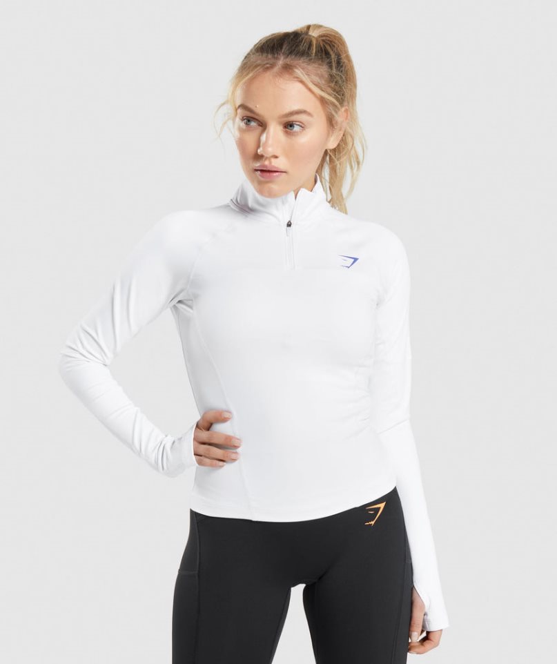 Gymshark Pulse 1/4 Zip Sweatshirts Damen Weiß | AT-09-JMVR