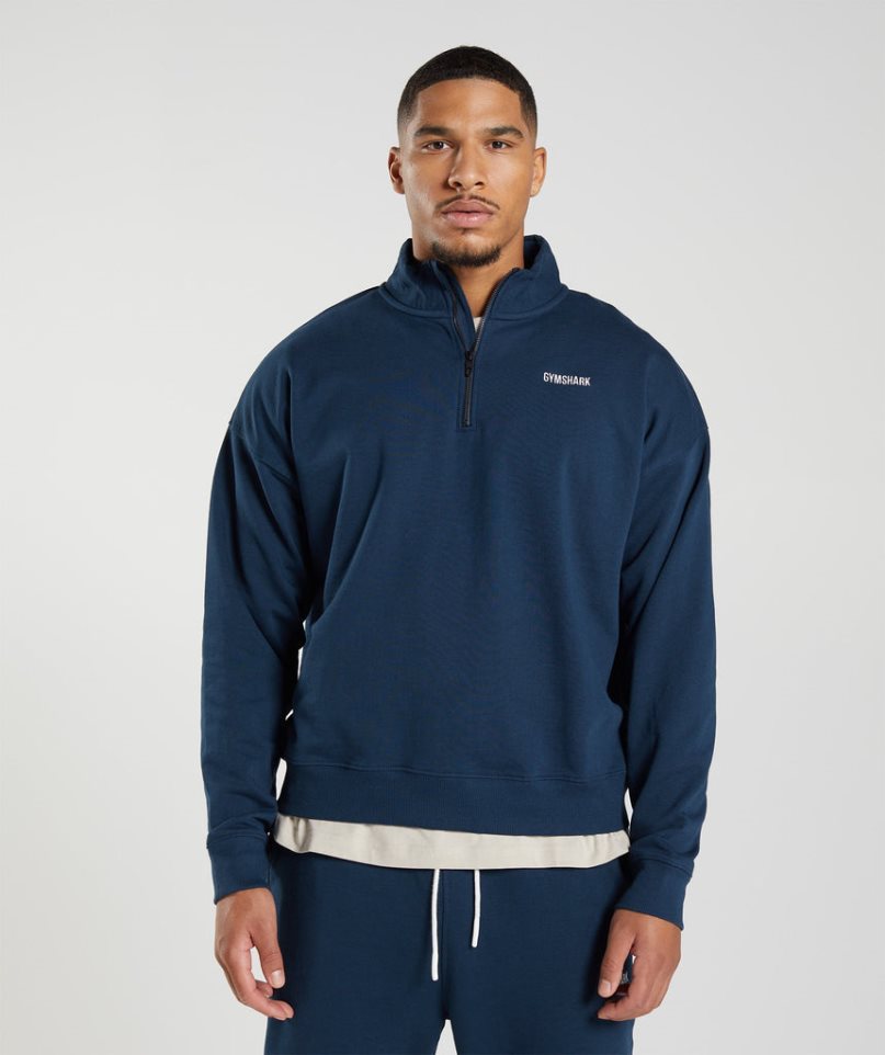 Gymshark Rest Day Sweats 1/4 Zip Sweatshirts Herren Navy | AT-72-UJQZ