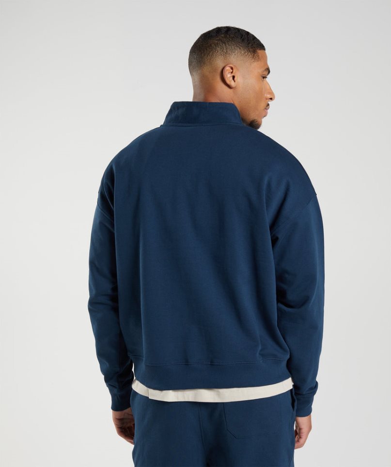 Gymshark Rest Day Sweats 1/4 Zip Sweatshirts Herren Navy | AT-72-UJQZ