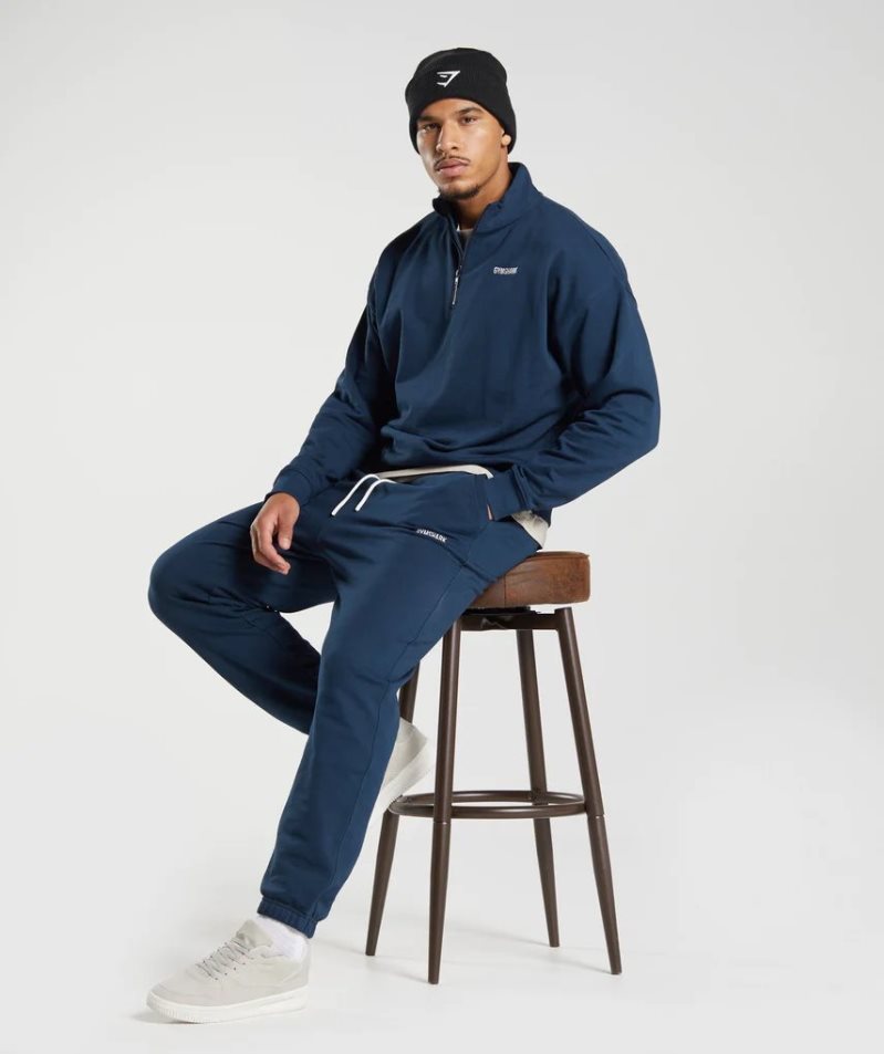 Gymshark Rest Day Sweats 1/4 Zip Sweatshirts Herren Navy | AT-72-UJQZ