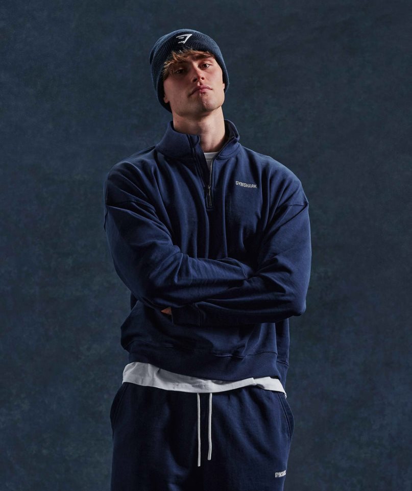 Gymshark Rest Day Sweats 1/4 Zip Sweatshirts Herren Navy | AT-72-UJQZ