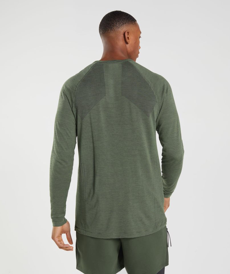 Gymshark Retake Seamless Long Sleeve T-shirts Herren Olivgrün | AT-14-NLAS