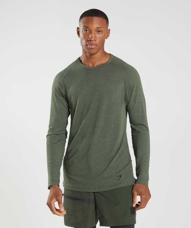 Gymshark Retake Seamless Long Sleeve T-shirts Herren Olivgrün | AT-14-NLAS