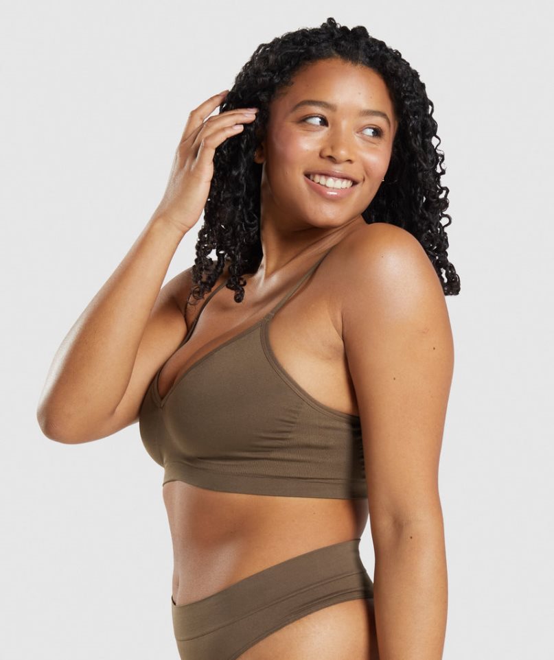 Gymshark Seamless Low Neck Bralette Unterwäsche Damen Braun | AT-15-PFJE