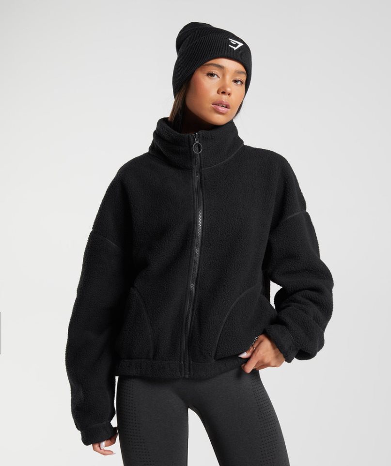 Gymshark Sherpa Jacke Damen Schwarz | AT-56-NCRA