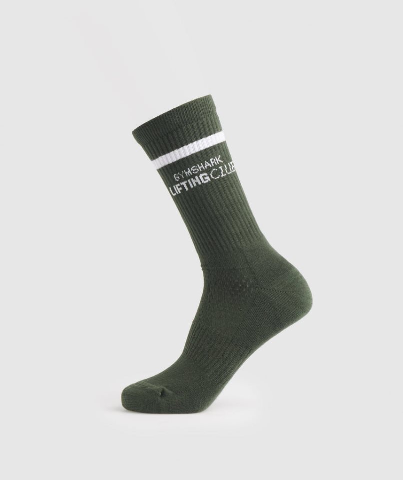 Gymshark Social Club Double Stripe 1pk Socken Olivgrün | AT-40-ETRJ