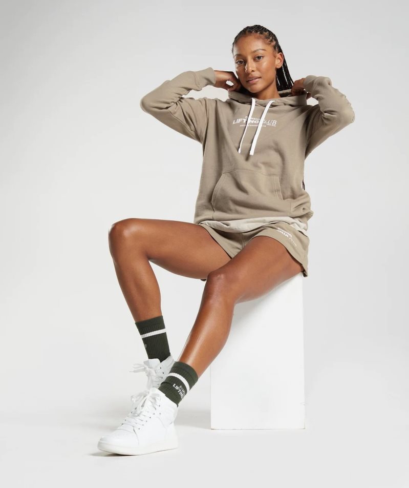 Gymshark Social Club Oversized Hoodie Damen Khaki | AT-86-YOWU