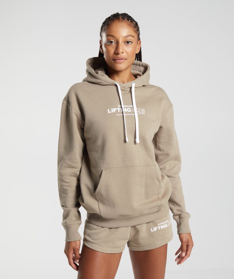 Gymshark Social Club Oversized Hoodie Damen Khaki | AT-86-YOWU