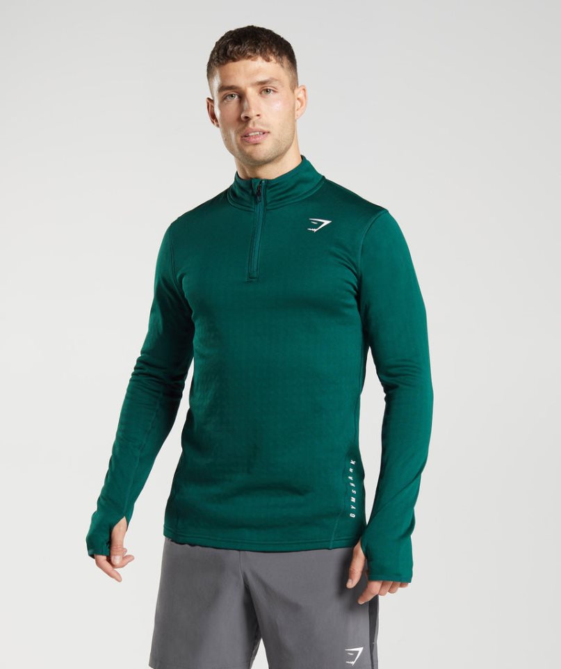 Gymshark Sport 1/4 Zip T-shirts Herren Grün | AT-60-OKAZ