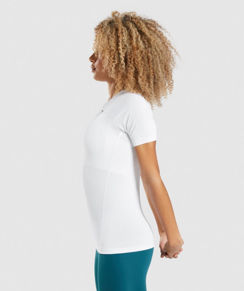 Gymshark Sport Baselayer T-shirts Damen Weiß | AT-52-FSEO