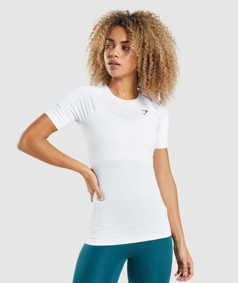 Gymshark Sport Baselayer T-shirts Damen Weiß | AT-52-FSEO